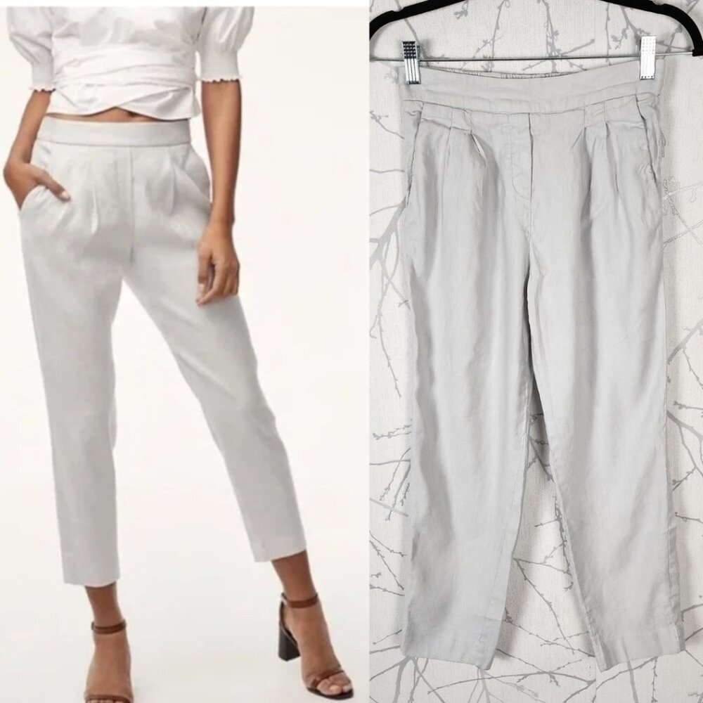 Babaton Silver White 60% Linen Pull On Pleated Front Cohen Pants